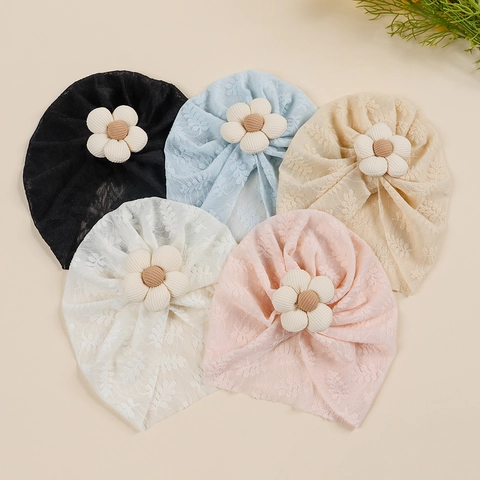 Infant Baby Lace Turban Hat Soft Mesh Flower Beanie Headwrap For Newborn Toddler Girls Photography Props Sweet Accessories