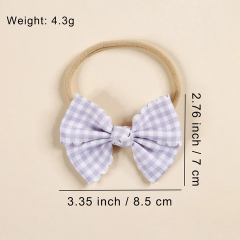 Diadema con Lazo Gingham para Bebé Niña Banda de Pelo Elástica de Nailon Lazo de Cuadros con Borde Festoneado Accesorios