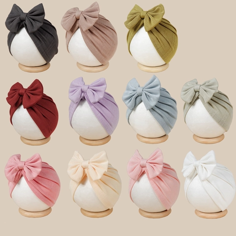 Weiche Jacquard Baby Turban Mütze Mit Großer Schleife Elastische Säuglings Beanie Neugeborene Kopfwickel Für 0-2 Jahre