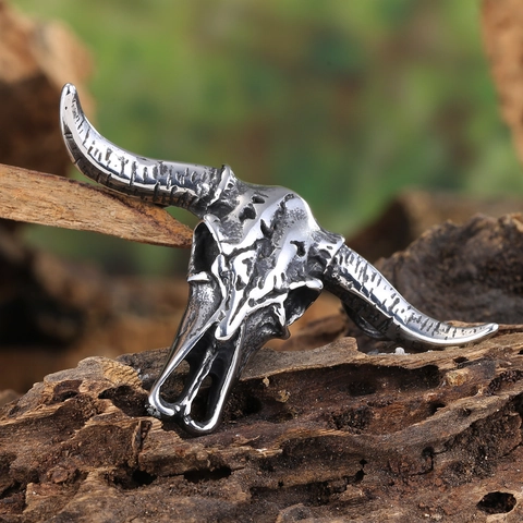 Vintage Stainless Steel Bull Skull Pendant Only Without Chain Retro Antique Silver Bison Head Charm For Men Women Punk Jewelry
