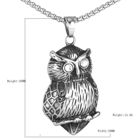 Collana Con Pendente a Forma di Gufo in Acciaio Inossidabile Vintage Con Occhi in Zirconia Gioielli Animali Hip Hop Gothic Uomo Donna