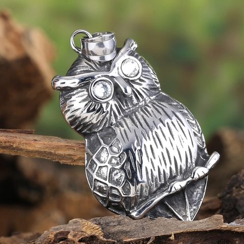 Collana Con Pendente a Forma di Gufo in Acciaio Inossidabile Vintage Con Occhi in Zirconia Gioielli Animali Hip Hop Gothic Uomo Donna