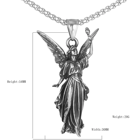 Collana con Pendente Dea Ala d'Angelo in Acciaio Inossidabile Vintage Argento Antico Retro Gioielli Stile Punk per Uomo Donna