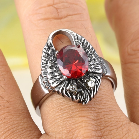 Anillo de Águila Vintage de Acero Inoxidable para Hombres Mujeres Estilo Gótico Romano Estrás Rojo Púrpura Joyería de Dedo
