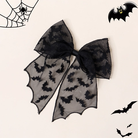 Halloween Large Bow Hair Clip Mesh Lace Bat Spider Web Gothic Hair Accessories For Girls Kids Costume Party Decoration