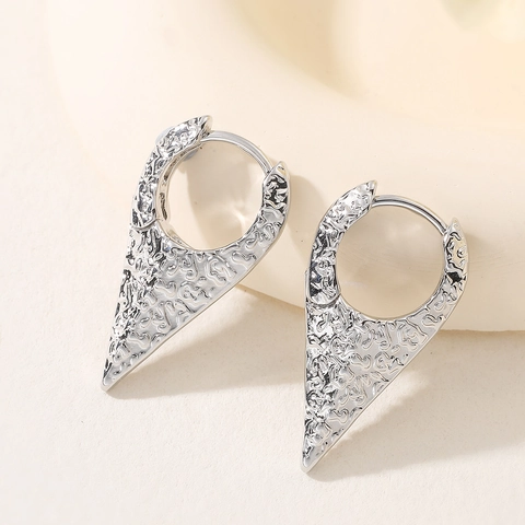 Pendientes de Cobre Geométricos Irregulares con Textura Martillada Vintage para Mujer Estilo Europeo Americano Oro Plata Joyas de Metal