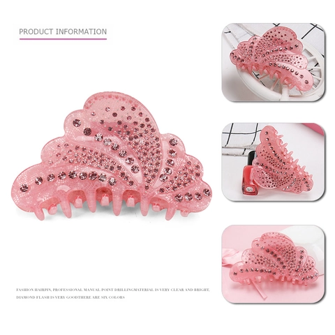Pinza para el Pelo en Forma de Abanico de Acrílico con Strass Diseño de Ala Brillante Accesorios para el Cabello Mujer Hecho a Mano