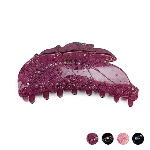 Grande Pinza per Capelli a Foglia in Acrilico con Strass Luccicanti Elegante Accessorio per Capelli Botanico Floreale per Donna Gioielli