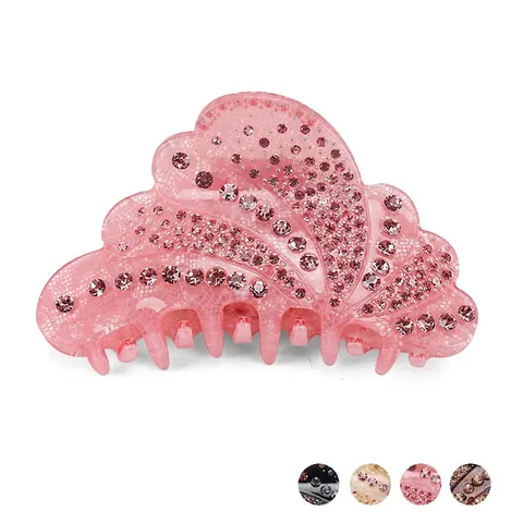 Pinza para el Pelo en Forma de Abanico de Acrílico con Strass Diseño de Ala Brillante Accesorios para el Cabello Mujer Hecho a Mano