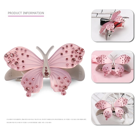 Rosa Schmetterling Acetat Haarspange Mit Hand Eingelegt Strass Elegante Feder Barrette Damen Mode Haarschmuck