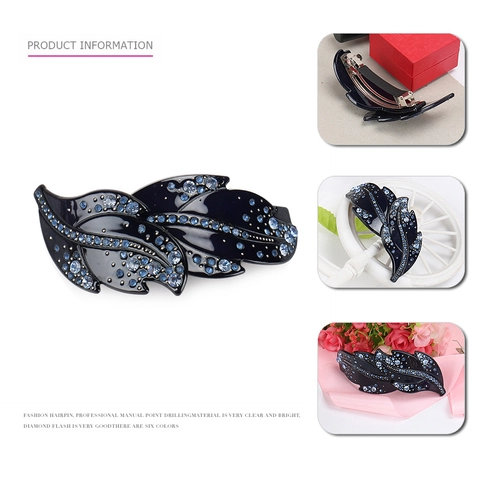 Pasador de Pelo con Forma de Hoja de Strass Elegante Clip de Resorte de Acrílico para Mujer Accesorios de Boda Fiesta