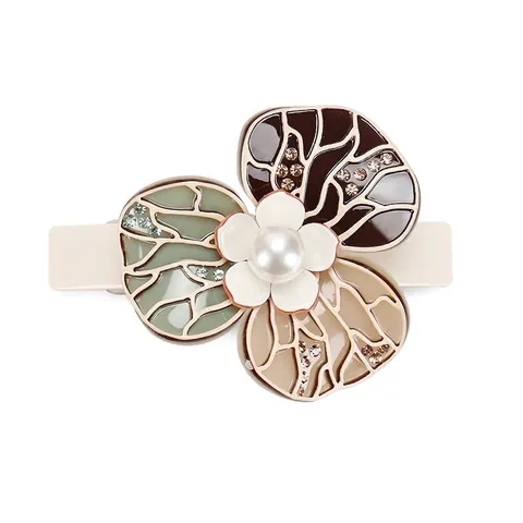 Elegante Fermaglio per Capelli Francese a Forma di Camelia in Acetato con Strass e Perle Artificiali Gioielli Donna