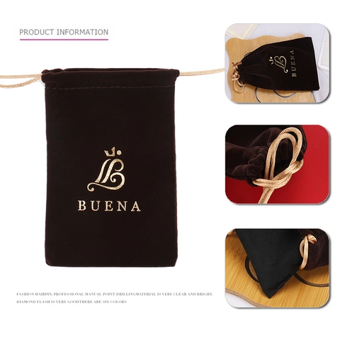 Premium Velvet Drawstring Jewelry Pouch Gold Stamping Crown Logo Small Gift Bag For Earring Hairclip Accessory Storage Organizer