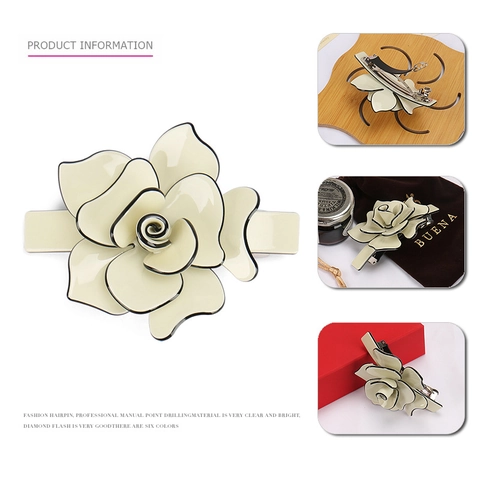 Pince à Cheveux à Ressort en Acrylique Fleur de Rose Vintage Élégante Camélia Épingle à Cheveux Fait Main Accessoire pour Femme