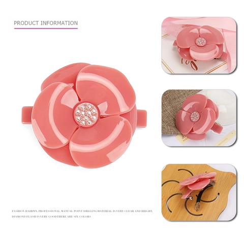 Pinza para el Cabello de Camelia Elegante Color Sólido Acetato Diamantes de Imitación Flor de Resorte para Mujer Accesorio de Tocado Estilo Clásico Francés