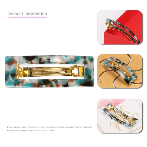 Fermaglio per Capelli Rettangolare in Acetato con Clip a Molla Minimalista con Motivo a Marmo e Tartaruga Barrette Geometrica per Donna