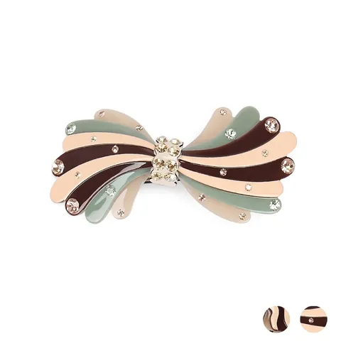 Fermaglio per Capelli Vintage in Acetato a Righe Con Fiocco E Strass Elegante Molletta a Molla Fatta a Mano Donna Gioielli
