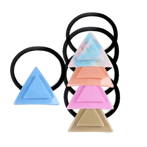 Coletero de Triángulo de Acetato de Celulosa Geométrico Minimalista para Mujer Cuerda de Pelo Elástica de Mármol Accesorios