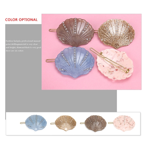 Pinza para el Cabello de Acetato Dulce Coreana Forma de Concha con Strass Patrón de Mármol Accesorios para Mujer