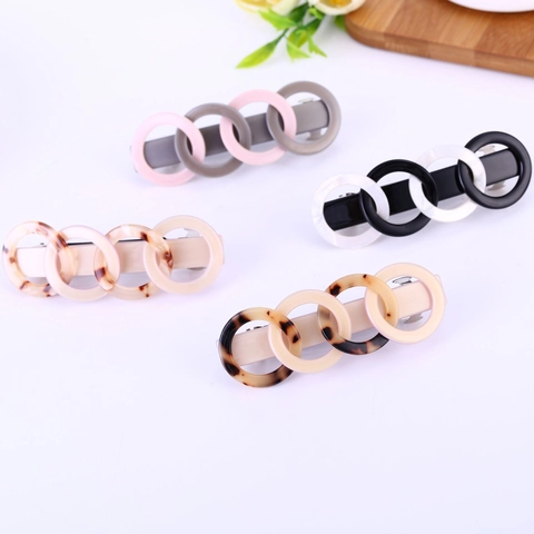 Franse Vintage Acetaat Haarklem met In elkaar Grijpende Ringen Handgemaakte Veerclip Schildpad Ponytail Houder voor Vrouwen