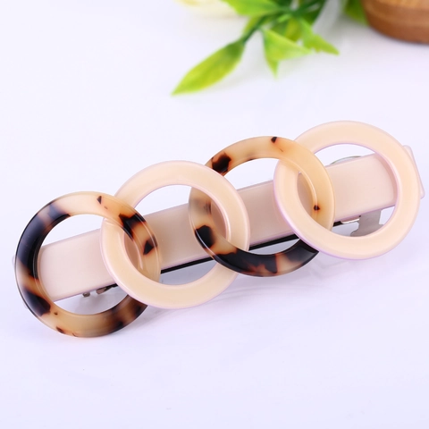 Franse Vintage Acetaat Haarklem met In elkaar Grijpende Ringen Handgemaakte Veerclip Schildpad Ponytail Houder voor Vrouwen