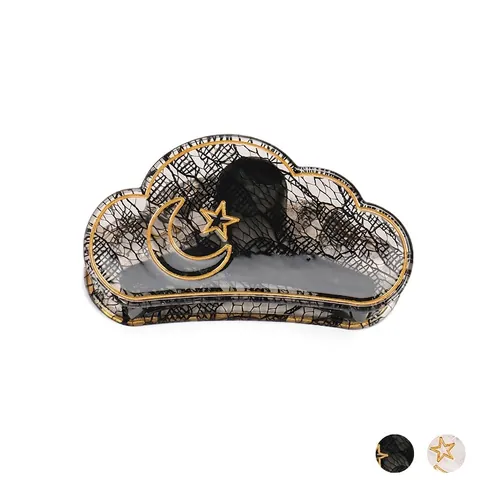 Pinza per Capelli in Acrilico a Forma di Nuvola con Trama di Pizzo Luna Stella Bordo Dorato Accessori per Capelli Donna