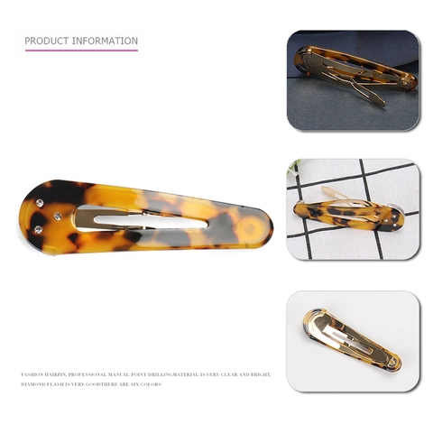 Acetate Water Drop Shape Snap Hair Clip Minimalist Rhinestone Retro Tortoiseshell Pattern Bangs Side Clip Fashion Jewelry For Women