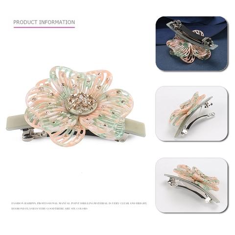 Elegante Fermaglio per Capelli a Forma di Fiore Ajouré in Acetato in Stile Francese con Strass Intarsiati Texture Marmo Accessori per Capelli da Donna