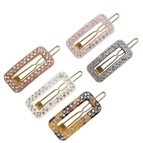 Koreanische Minimalistische Acetat Rechteckige Haarklammer Strass Geometrische Entenschnabelklammer Für Damen Mädchen Elegante Tägliche Haar Accessoires