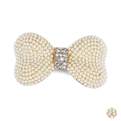 Elegante Fermaglio per Capelli a Fiocco Stile Francese Lega Perla Artificial d'Imitazione Bianca Strass Intarsiato Molla per Donna Accessori