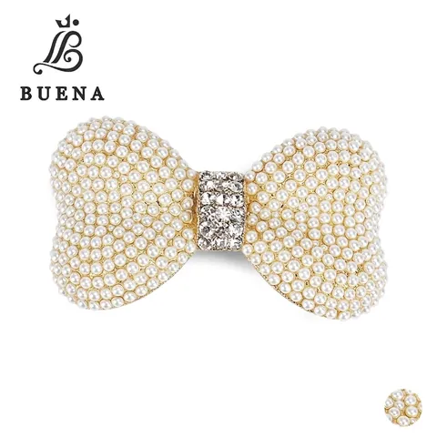 Barrette Cheveux Nœud Papillon Élégante Style Français Alliage Künstliche Perle d'Imitation Blanche Strass Incrusté Pince à Ressort Femme