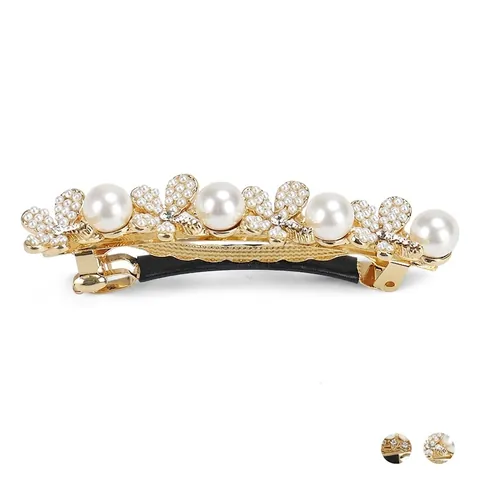 Fermaglio per Capelli a Molla in Lega con Künstliche Perle e Strass Stile Coreano Elegante Fiore Farfalla Oro Clip Orizzontale Donna Gioielli per Capelli