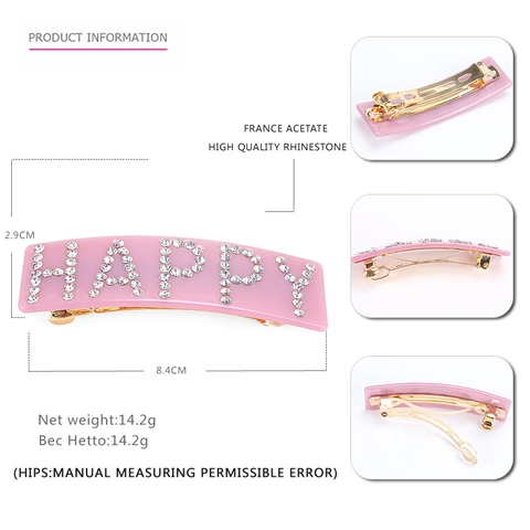 Mode Acetaat Letter Haarclip LOVE HAPPY YOUNG Woord Strass Ingelegd Veerclip Barrette Voor Dames Haaraccessoires