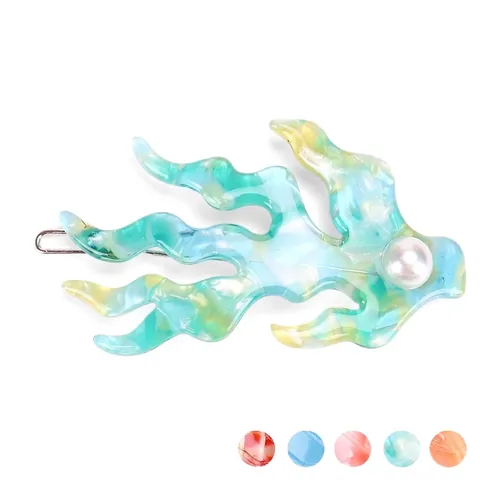Pinza para el Cabello de Acetato Estilo Coreano para Mujer Tema Oceánico Forma de Coral Pasador con Perla Artificial Patrón de Mármol Accesorio de Moda para el Cabello