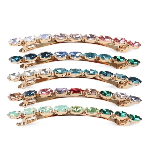 Vrouwen Elegante Legering Strass Veerclip Haarspeld Gradiënt Kristallen Haarnaald Handgemaakte Zijclip Haaraccessoires Voor Dagelijks