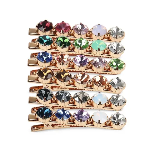 Elegante Fermaglio per Capelli a Becco d'Anatra in Lega con Strass Colorati per Donna Geometrico Clip Laterale di Cristallo