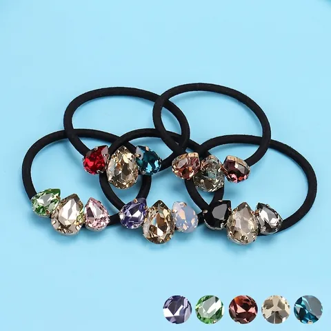 Elastische Haargummis Mit Tropfen Strass Legierung Dekor Birnenförmiges Kristall Haarseil Für Damen Mode Haarschmuck