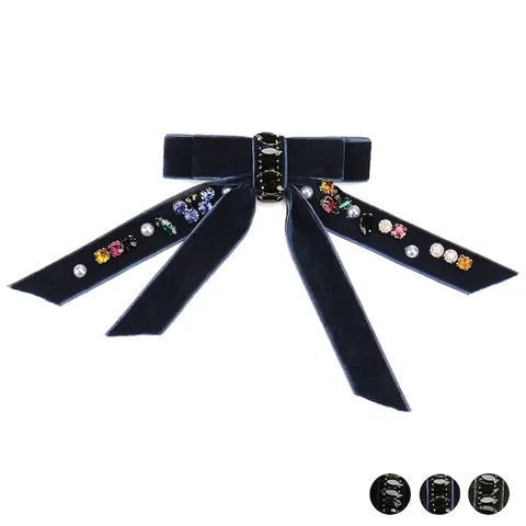 Pinza para el Pelo con Lazo de Terciopelo Vintage para Mujer Clip de Resorte de Strass de Lujo y Perla Artificial Accesorio para el Pelo