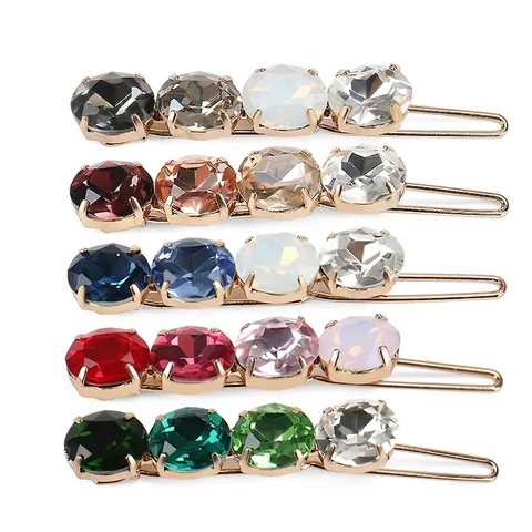 Vintage Alloy Rhinestone Hair Clip For Women Gradient Color Crystal Spring Clip Geometric Elegant Hair Accessories Gift