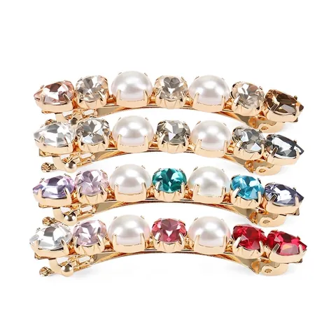 Pasador de Pelo de Lujo de Aleación con Diamantes de Imitación Perla Artificial Cristal Colorido Geométrico Pinza de Resorte para Mujer Boda Banquete