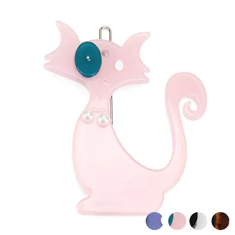 Linda Pinza para el Cabello de Gato de Acetato Con Perlas Artificiales Estilo Animal Vintage Clip Lateral Para Mujeres Niñas Accesorios para el Cabello