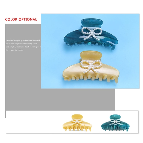Pinza per Capelli Vintage in Acetato con Motivo Marmorizzato e Fiocco di Künstliche Perle per Donna Accessori per Capelli alla Moda