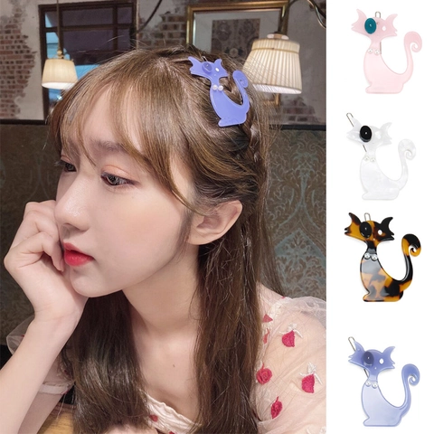 Linda Pinza para el Cabello de Gato de Acetato Con Perlas Artificiales Estilo Animal Vintage Clip Lateral Para Mujeres Niñas Accesorios para el Cabello
