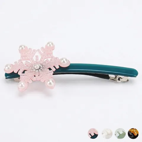 Pinza para el Pelo Copo de Nieve Acetato Vintage Pedrería Perlas Artificiales Pasador Mujer Navidad Accesorios para el Cabello