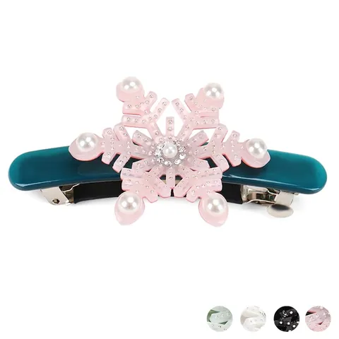 Elegante Pinza para el Pelo de Copo de Nieve para Mujer Estilo Francés Horquilla de Acetato Con Perlas Artificiales Diamantes de Imitación Accesorios para el Cabello Hechos a Mano