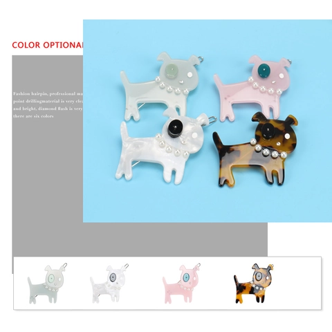 Pinza para el Cabello de Perro de Acetato Hecha a Mano Lindo Cachorro con Perlas Artificiales Decoración de Strass Accesorios para el Cabello