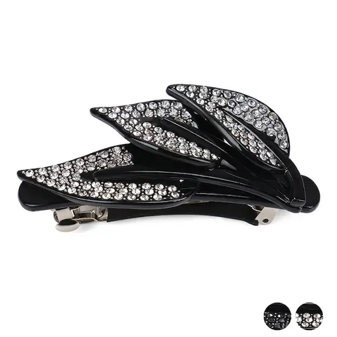 Molletta per Capelli in Acetato di Francia a Forma di Foglia Vintage Con Strass Neri Scintillanti Accessorio per Capelli Elegante da Donna