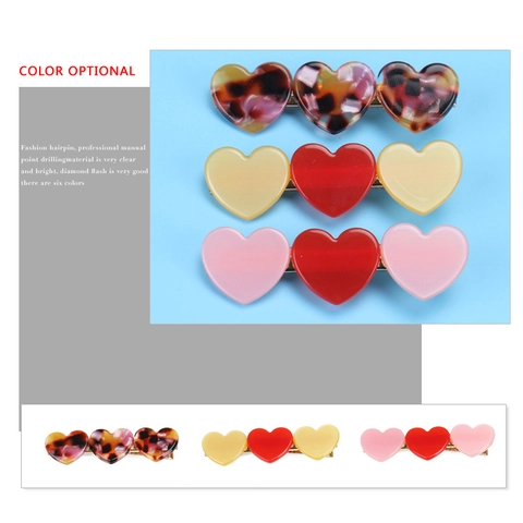 Korean Style Sweet Acetate Heart Hair Clip Handmade Contrast Color Tortoiseshell Duckbill Clip For Women Girls Hair Accessories