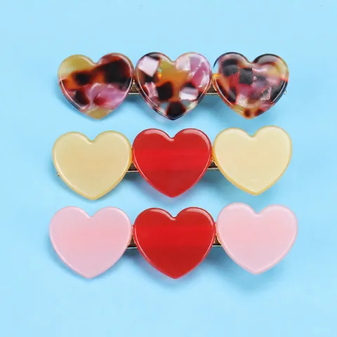 Korean Style Sweet Acetate Heart Hair Clip Handmade Contrast Color Tortoiseshell Duckbill Clip For Women Girls Hair Accessories