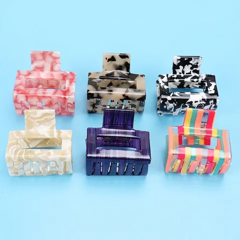Korean Minimalist Acetate Geometric Hollow Hair Claw Clip Large Marble Pattern Tortoiseshell Hairclip For Women Daily Styling